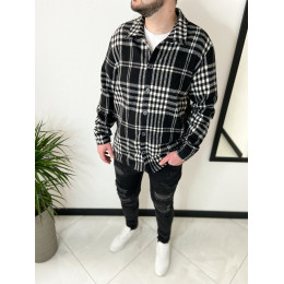 Тепла байкова сорочка оверсайз чорно-біла полоска