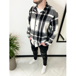 Тепла чорно-біла байкова сорочка оверсайз 