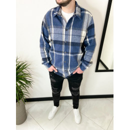 Тепла синя байкова сорочка оверсайз 