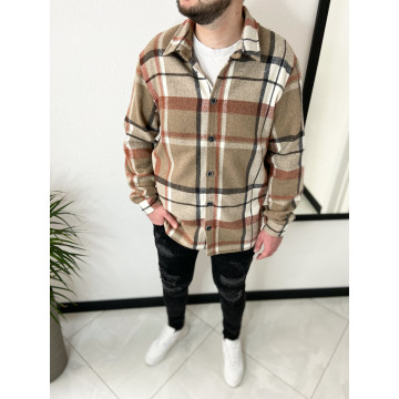 Тепла бежева байкова сорочка оверсайз 