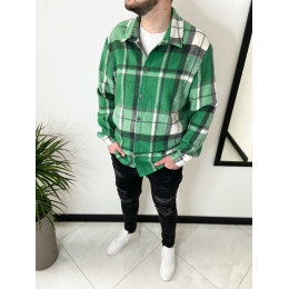 Тепла зелена байкова сорочка оверсайз 