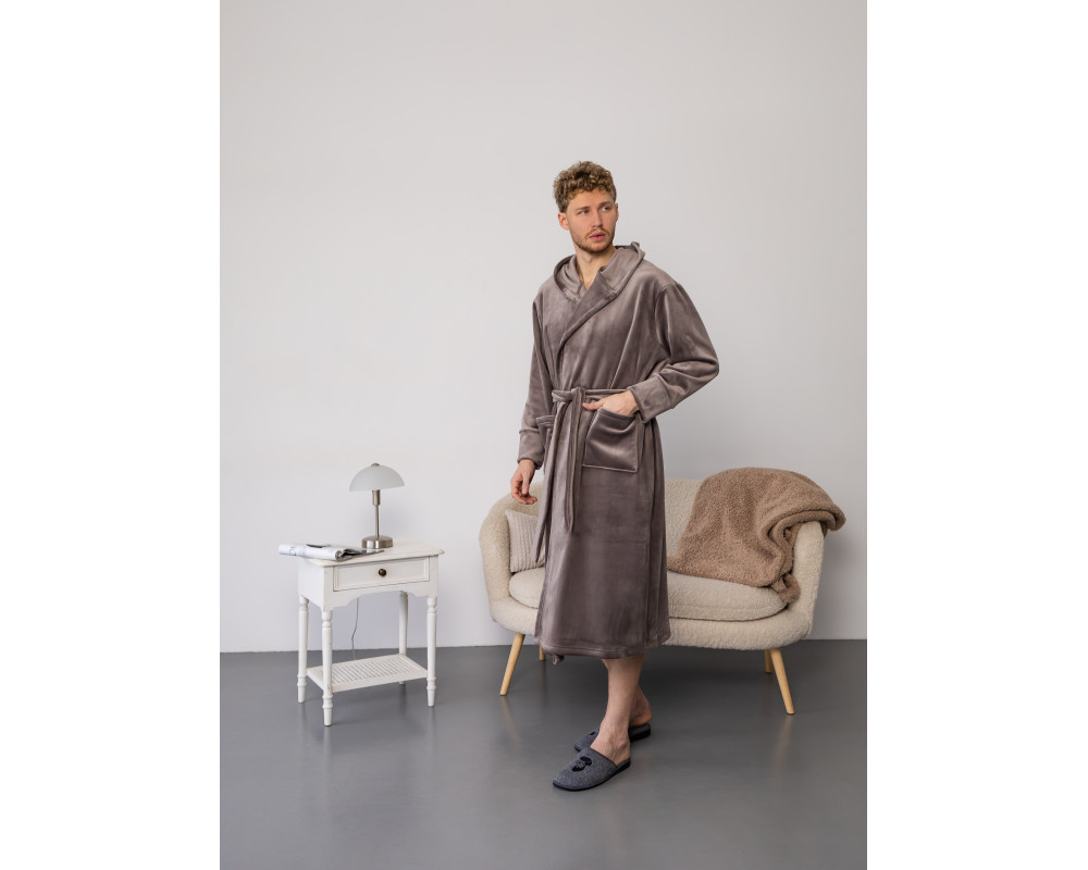 Мужской халат премиум качества цвет мокко