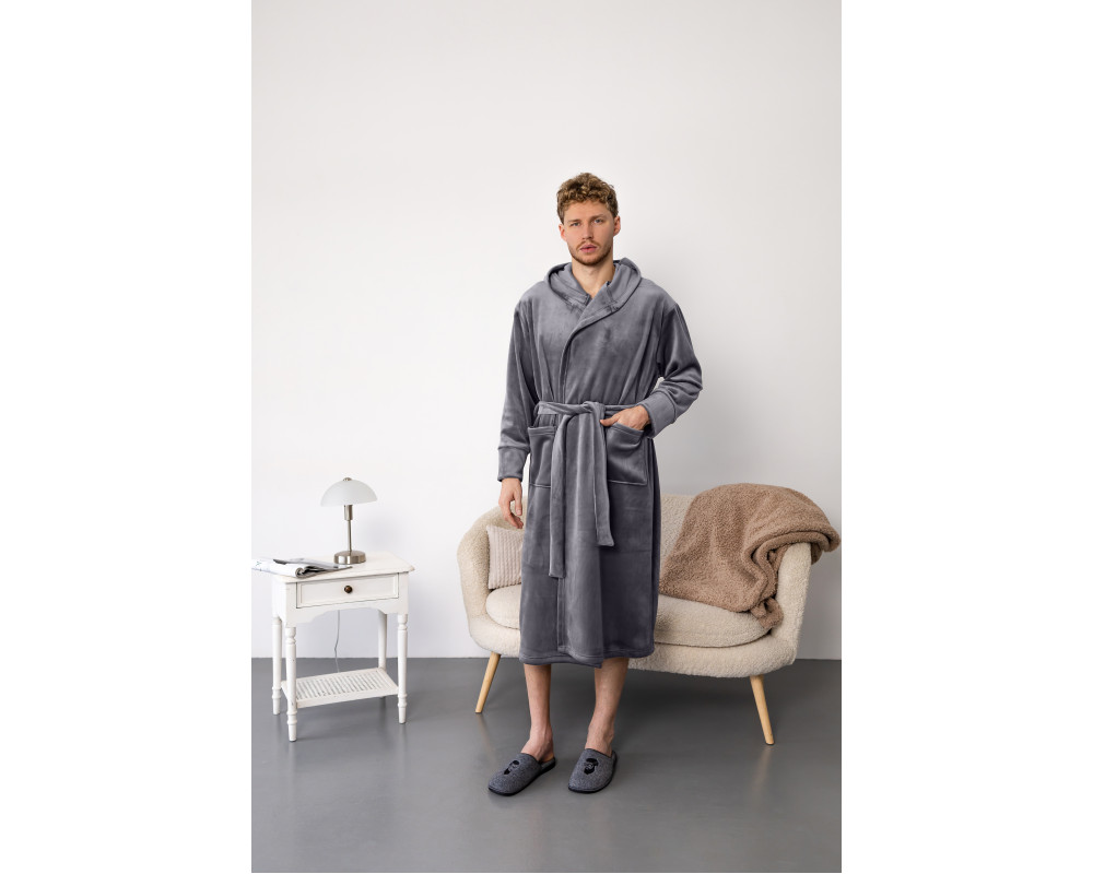 Чоловічій халат преміум якості колір сірий