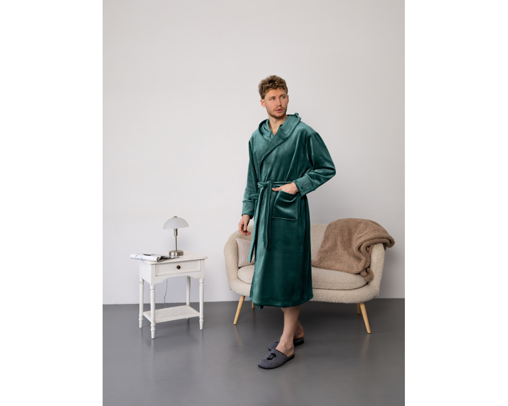 Мужской халат премиум качества цвет изумруд