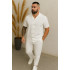 Мужской летний костюм льняной рубашка и штаны молочный Мужской летний костюм льняной рубашка и штаны молочный