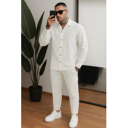 Мужской льняной костюм рубашка длинный рукав и штаны белый Мужской льняной костюм рубашка длинный рукав и штаны белый