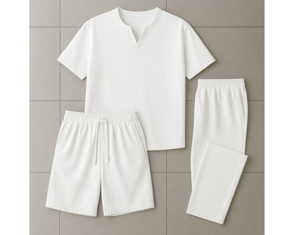 Комплект 3в1 из льна, футболка, брюки и шорты цвет белый Комплект 3в1 из льна, футболка, брюки и шорты цвет белый