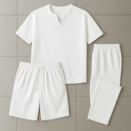 Комплект 3в1 из льна, футболка, брюки и шорты цвет белый Комплект 3в1 из льна, футболка, брюки и шорты цвет белый