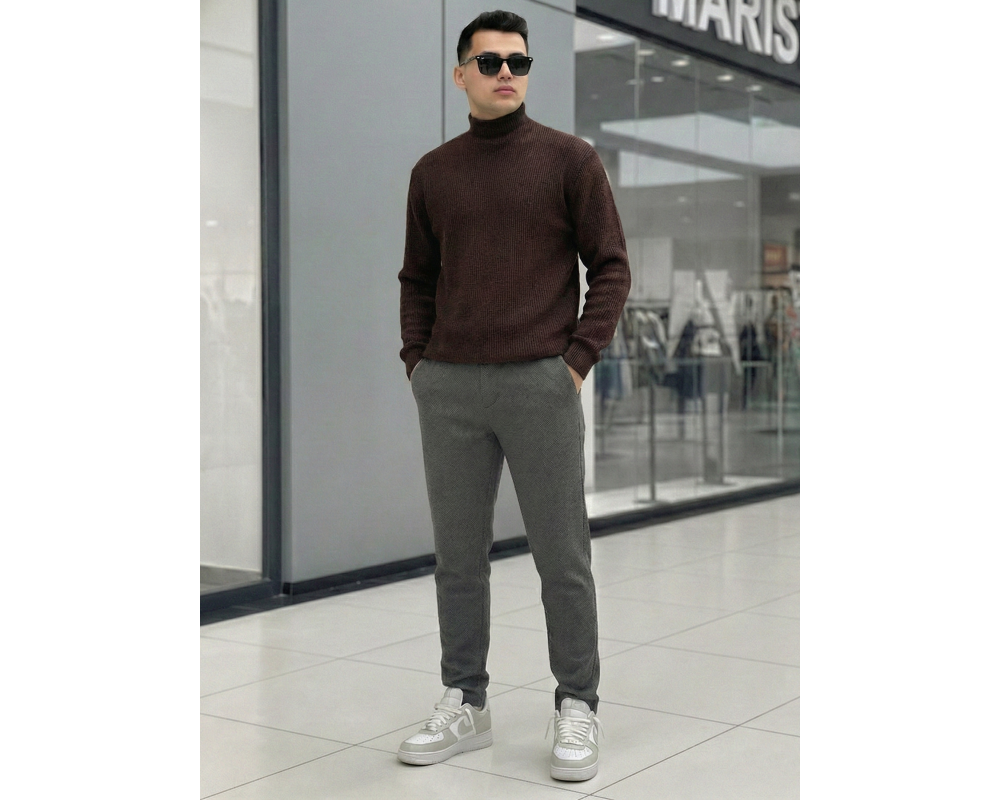Комплект шоколадний гольф та сірі штани
