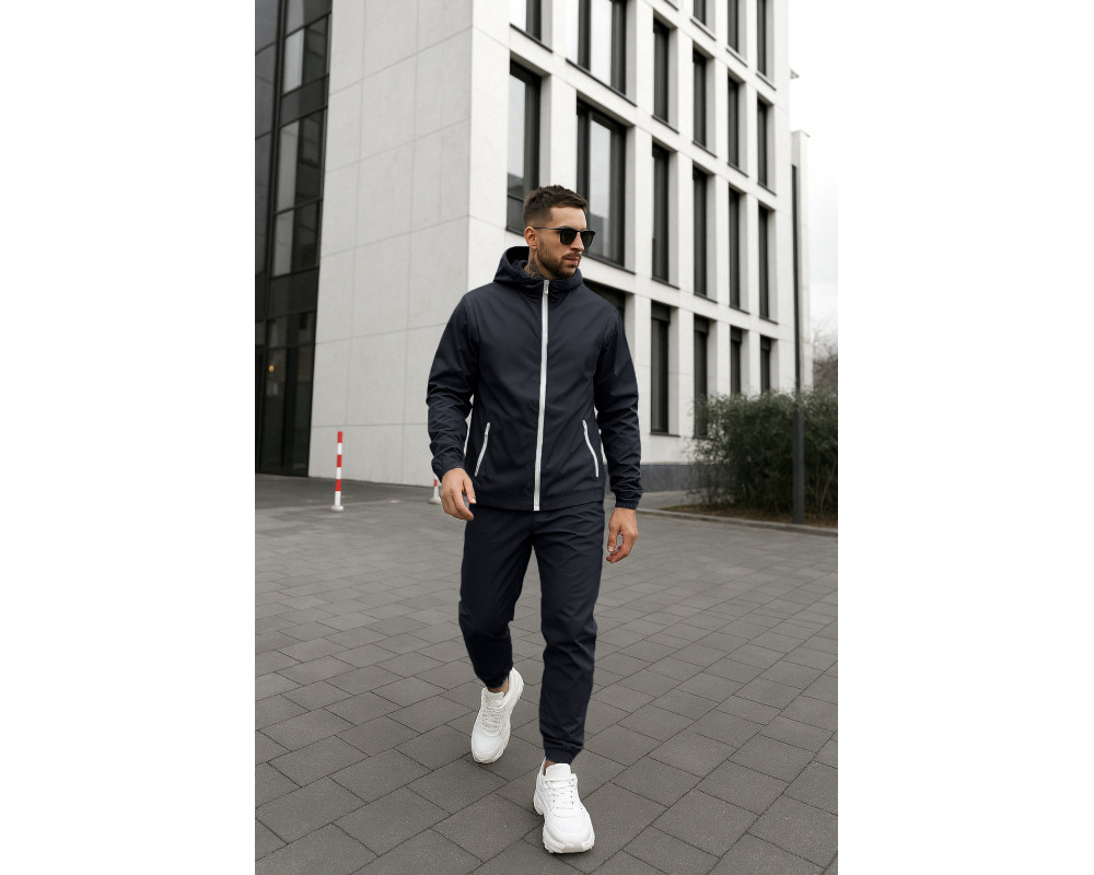 Комплект черная ветровка белая змейка+ спорт. брюки из плащевки