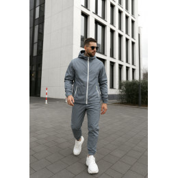 Серый костюм ветровка белая змейка + спорт. штаны из плащевки