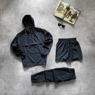 Синий комплект тройка, анорак + штаны + шорты  Синий комплект тройка, анорак + штаны + шорты