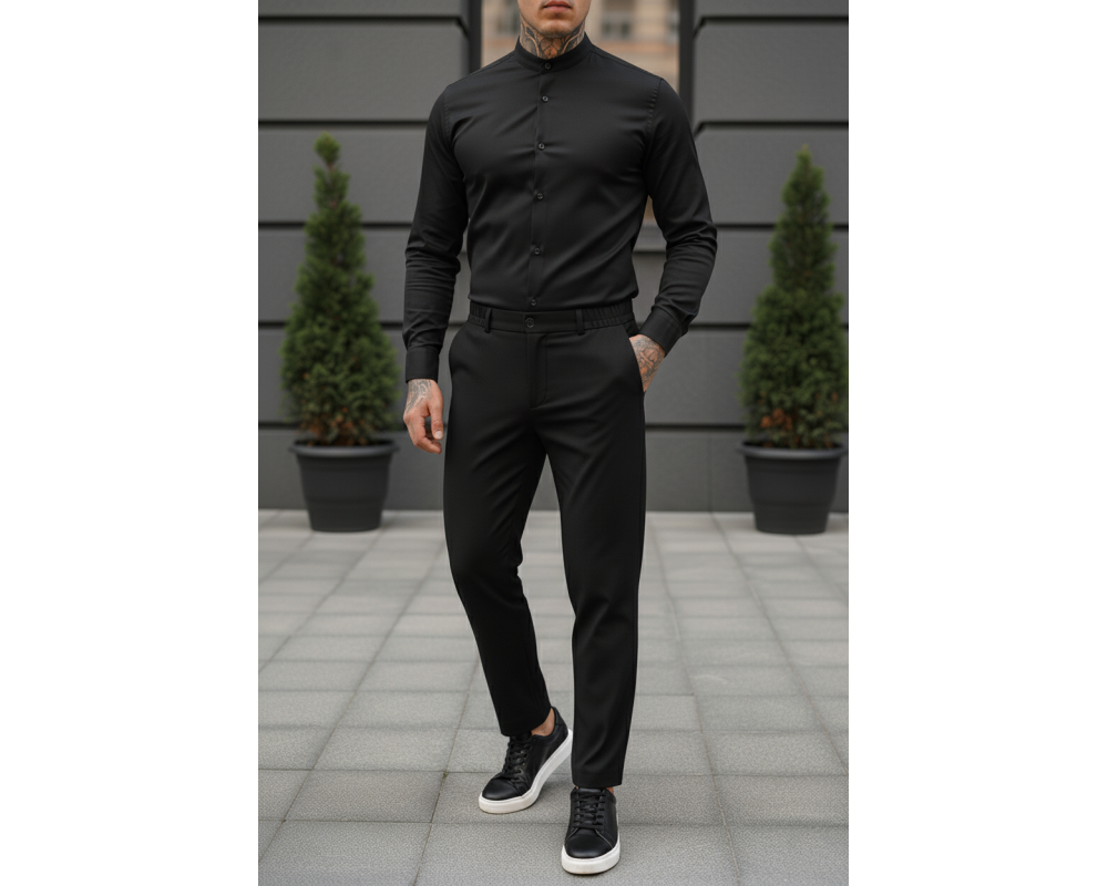 Классический комплект черная рубашка и черные брюки