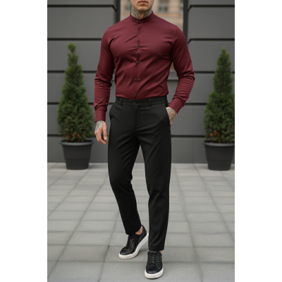 Классичний комплект бордова сорочка та чорні брюки