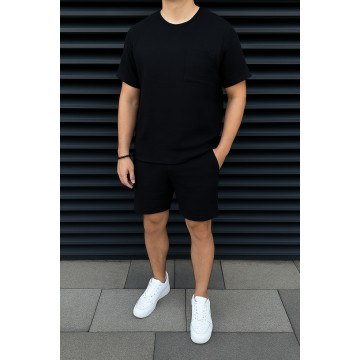 Мужской летний костюм из муслина футболка с карманом черный. Мужской летний костюм из муслина футболка с карманом черный.