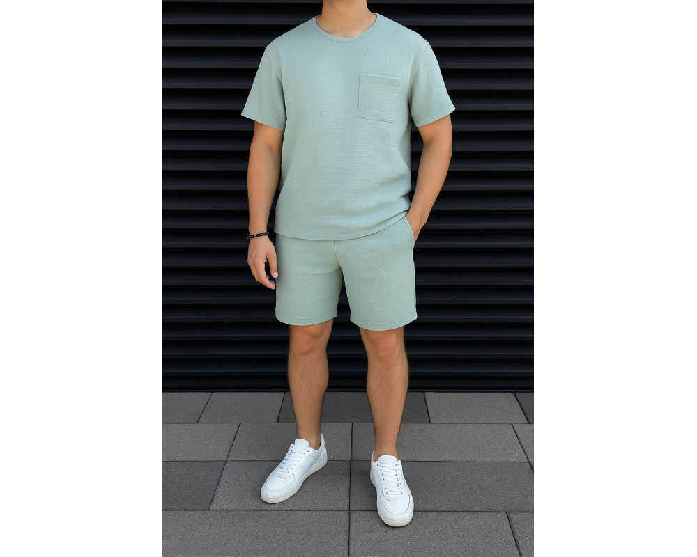 Мужской летний костюм из муслина футболка с карманом мятный Мужской летний костюм из муслина футболка с карманом мятный