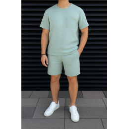 Мужской летний костюм из муслина футболка с карманом мятный Мужской летний костюм из муслина футболка с карманом мятный