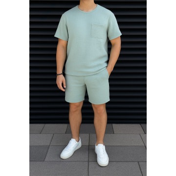 Мужской летний костюм из муслина футболка с карманом мятный Мужской летний костюм из муслина футболка с карманом мятный