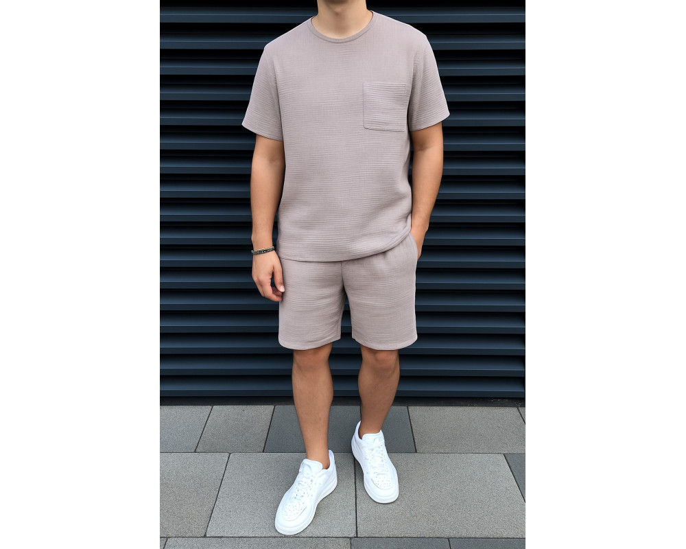 Мужской летний костюм из муслина футболка с карманом мокко Мужской летний костюм из муслина футболка с карманом мокко