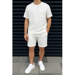 Мужской летний костюм из муслина футболка с карманом молочный Мужской летний костюм из муслина футболка с карманом молочный