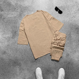 Комплект льняной футболка и штаны бежевый Комплект льняной футболка и штаны бежевый