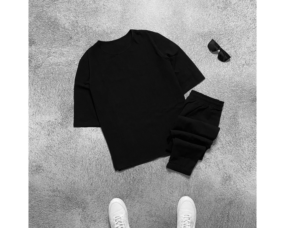 Комплект льняной футболка и штаны черный Комплект льняной футболка и штаны черный