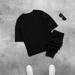 Комплект льняной футболка и штаны черный Комплект льняной футболка и штаны черный