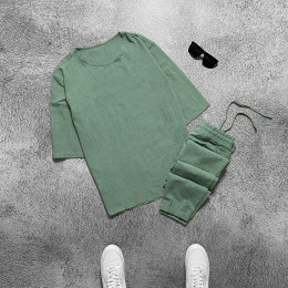 Комплект льняной футболка и штаны мятный Комплект льняной футболка и штаны мятный