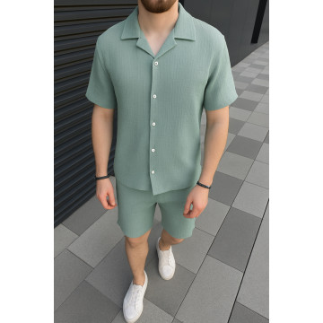 Муслиновый костюм рубашка и шорты мятный Муслиновый костюм рубашка и шорты мятный