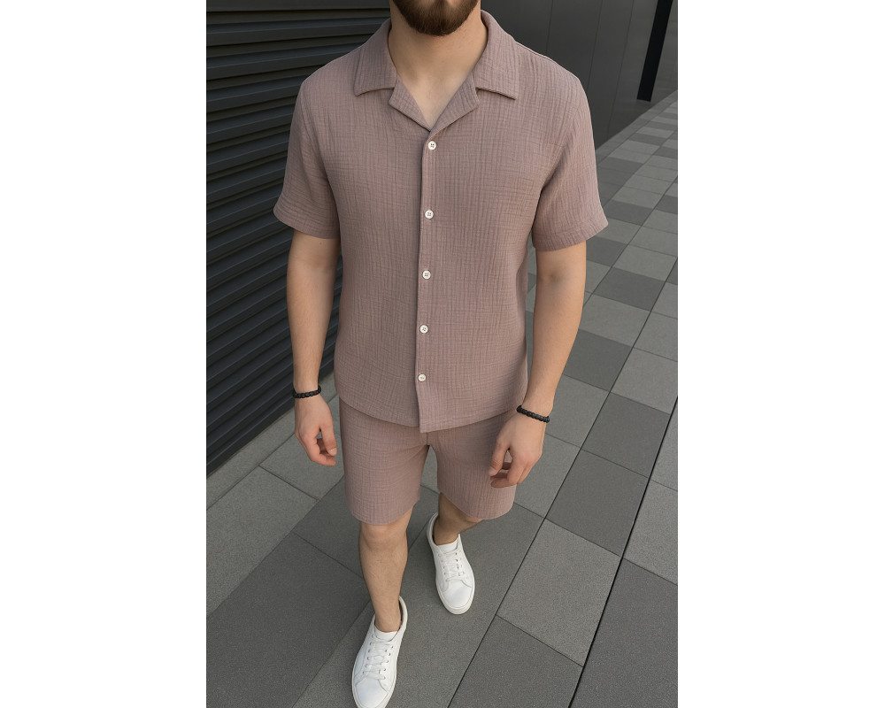 Муслиновый костюм рубашка и шорты мокко Муслиновый костюм рубашка и шорты мокко
