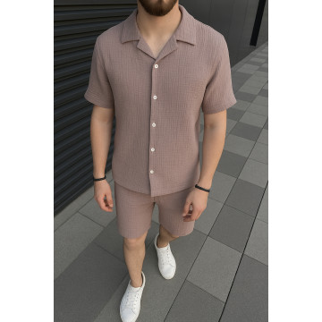 Муслиновый костюм рубашка и шорты мокко Муслиновый костюм рубашка и шорты мокко