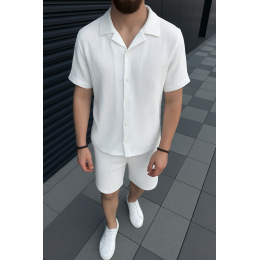 Муслиновый костюм рубашка и шорты молочный Муслиновый костюм рубашка и шорты молочный