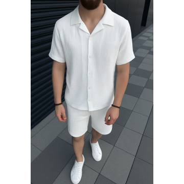 Муслиновый костюм рубашка и шорты молочный