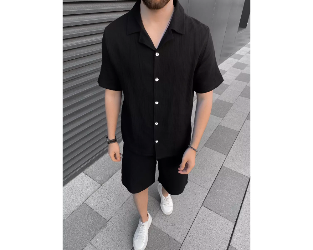 Муслиновый костюм рубашка и шорты черный Муслиновый костюм рубашка и шорты черный