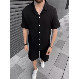 Муслиновый костюм рубашка и шорты черный Муслиновый костюм рубашка и шорты черный