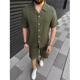 Муслиновый костюм рубашка и шорты хаки Муслиновый костюм рубашка и шорты хаки