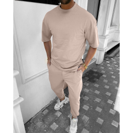 Бежевый костюм футболка оверсайз и штаны