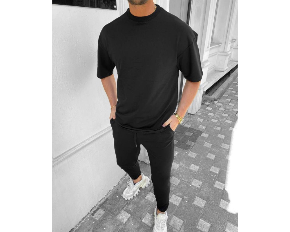 Мужской черный костюм футболка оверсайз и штаны