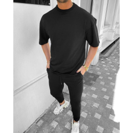 Черный костюм футболка oversize и штаны