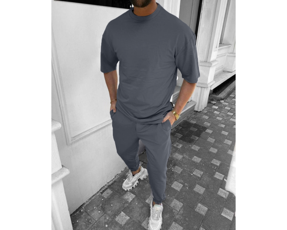 Мужской серый костюм футболка оверсайз и штаны