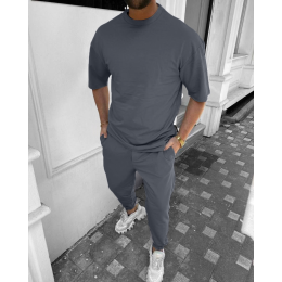 Серый костюм футболка oversize и штаны