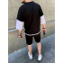Спортивный черный костюм шорты и футболка с рукавами свободного кроя