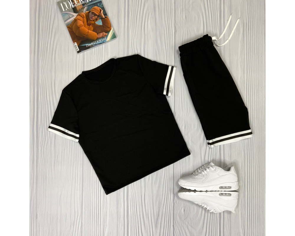 Чоловічий чорний спортивний костюм футболки та шорти Line