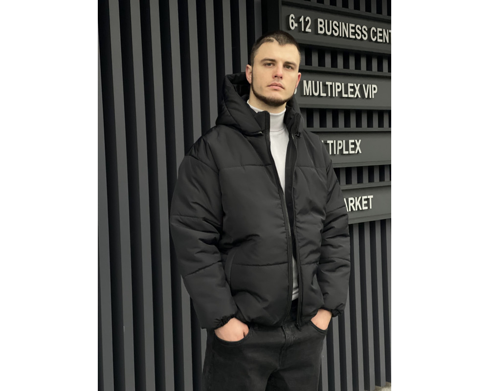 Зимова oversize куртка зі з‘ємним капюшоном чорний