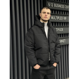 Зимова oversize куртка зі з‘ємним капюшоном чорний