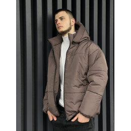 Зимова oversize куртка зі з‘ємним капюшоном шоколад