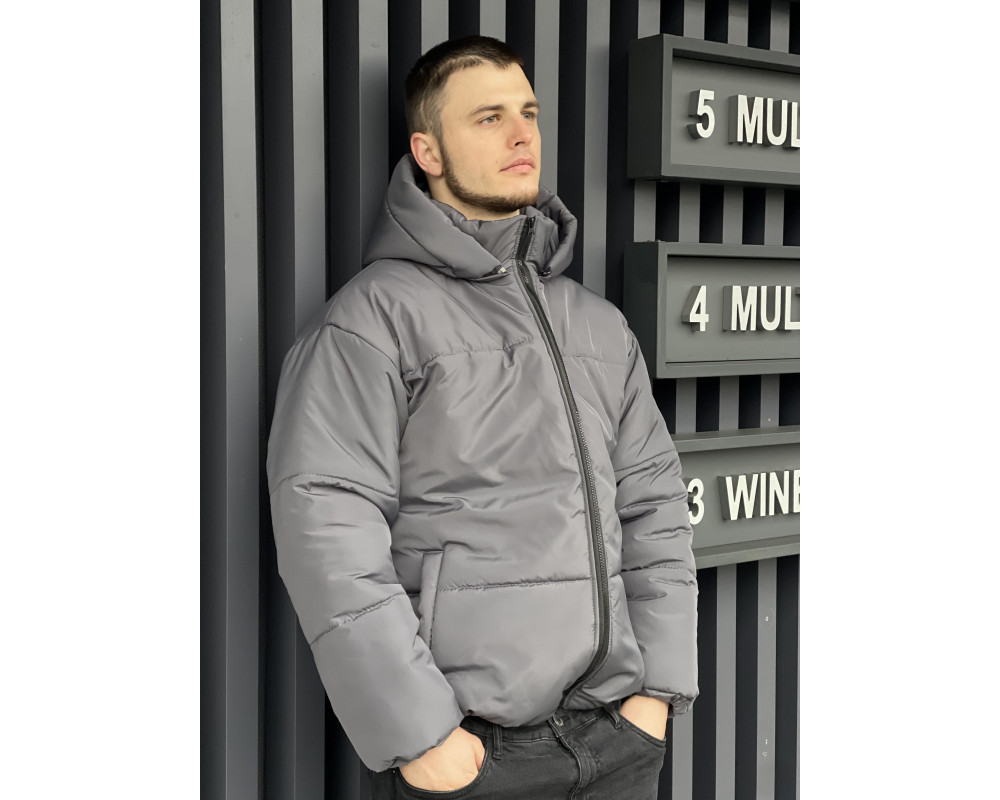 Зимняя oversize куртка с съемным капюшоном серый Зимняя oversize куртка с съемным капюшоном серый