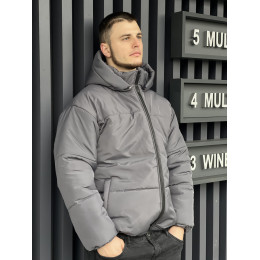 Зимова oversize куртка зі з‘ємним капюшоном сірий