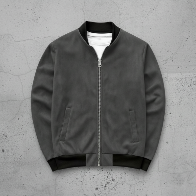 Сірий замшевий бомбер