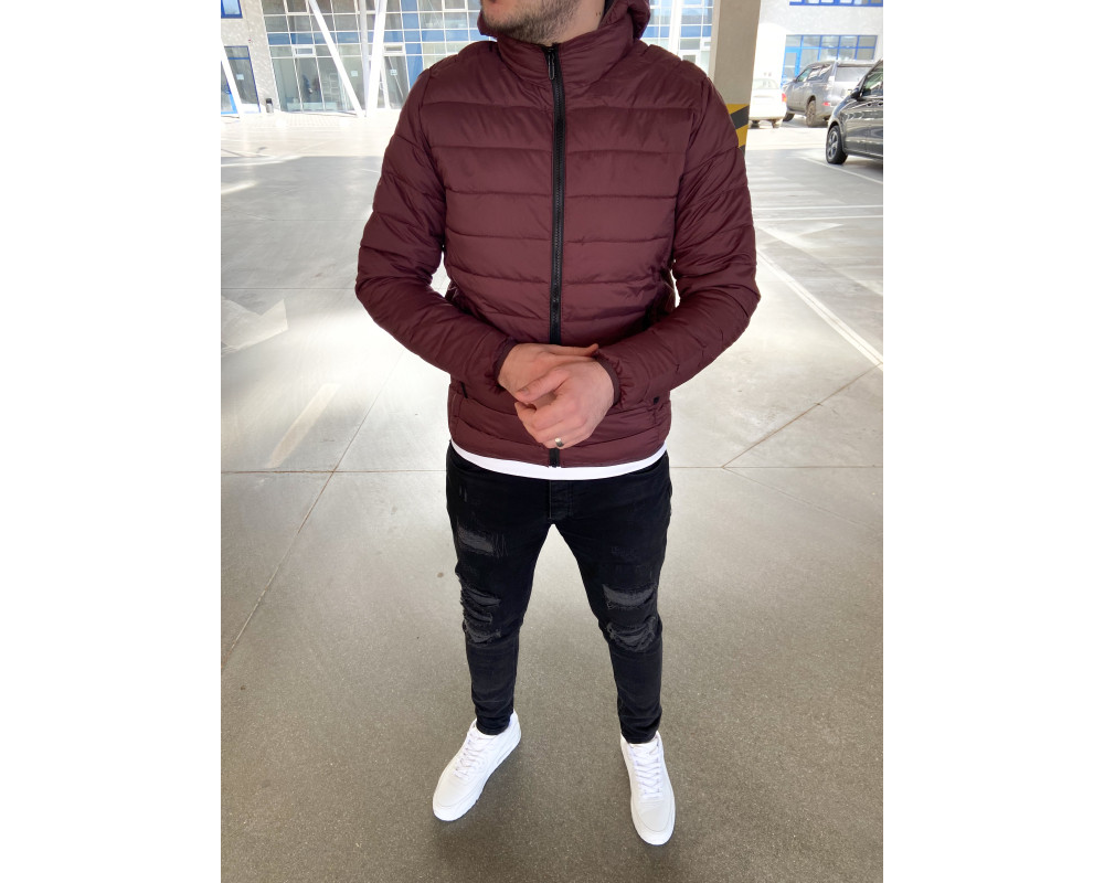 Чоловіча бордова куртка з капюшоном на осінь, весну.